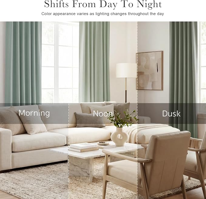 PONY DANCE Sage Green Blackout Curtains 96 inch Long, Room Darkening Curtains - Image 7