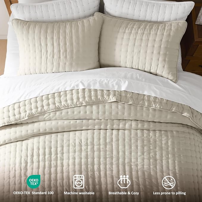 WDCOZY Beige California Oversized Cal King Size Quilt Bedding Sets - Image 7