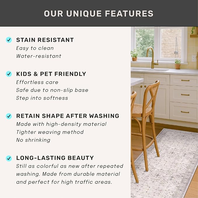 Washable Light Gray & Sage 2'6"x8' Wide Runner Rugs - Image 7