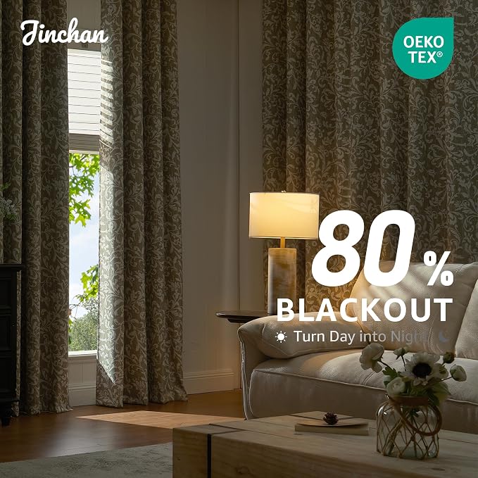 jinchan Sage Floral Blackout Curtians 72 Inch Vintage Grommet 2 Panels | Room - Image 5
