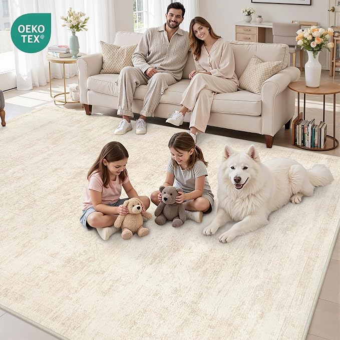 8x10 Area Rugs Living Room: Bedroom Washable Carpet Retro Beige | Large Vintage - Image 7