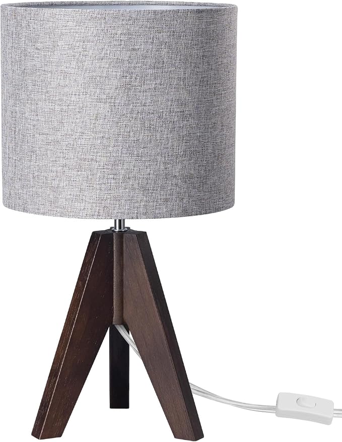 EDISHINE Boho Small Table Lamp, Wood Lamp, 14.2 Inch | Walnut Color Tripod - Image 8