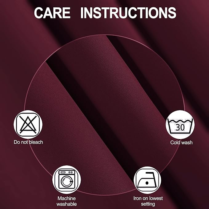 Burgundy Blackout Curtains 38 x 54 Inch Length/Set of 2 Curtain Panels/Thermal - Image 4