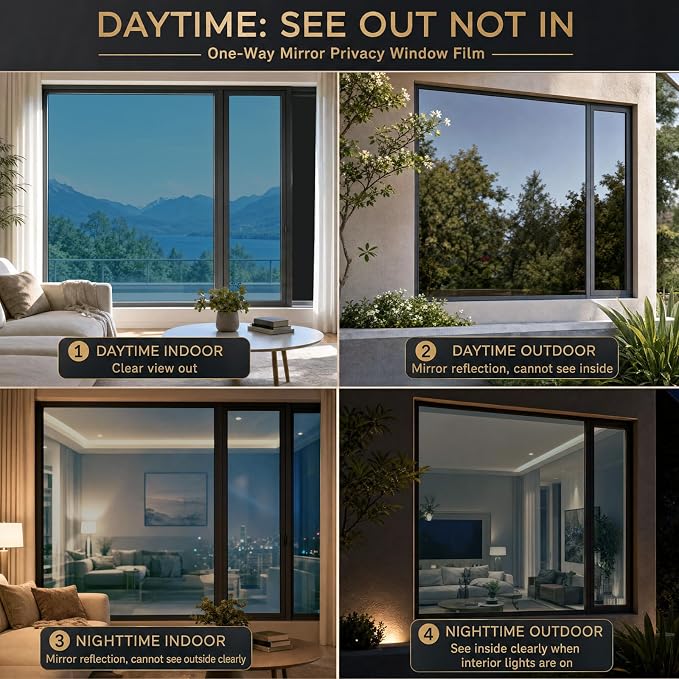 One Way Privacy Window Film Heat Control Mirror Tint 41.3Inx15.7Ft | Reflective - Image 2