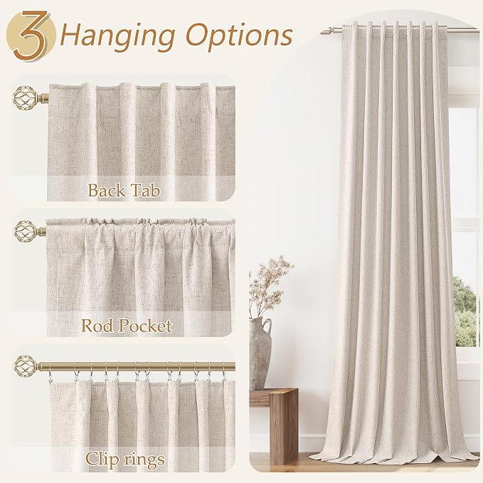 Oatmeal 100% Blackout Curtains 80 Inch Length 2 Panels Set - Image 6