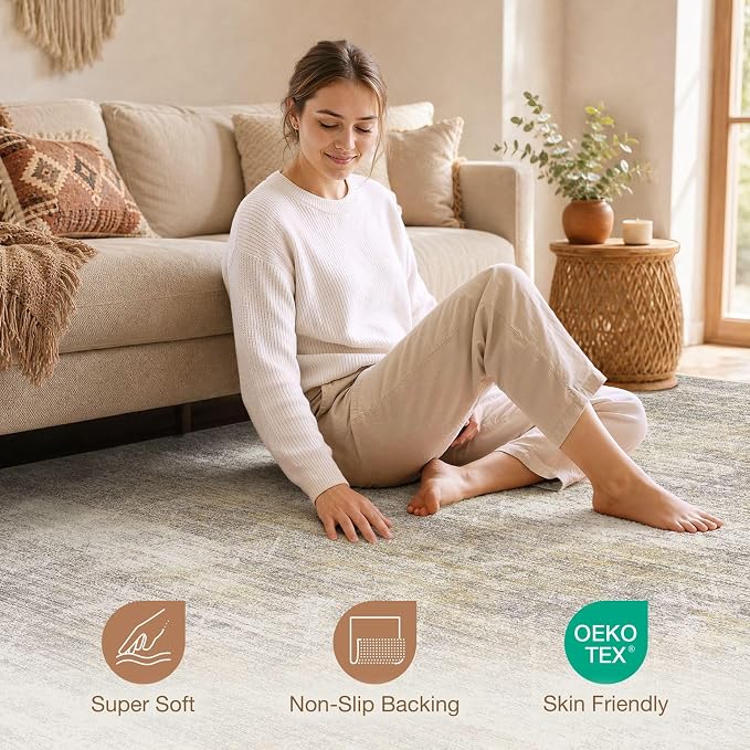 cotiled Boho 10x12 Area Rug for Living Room: Large Moroccan Washable Rug | - Image 3