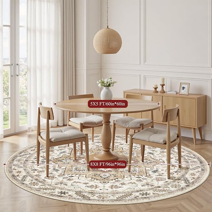 cotiled 8ft Round Living Room Area Rug, Traditional, Dining Room, and Home - Image 7