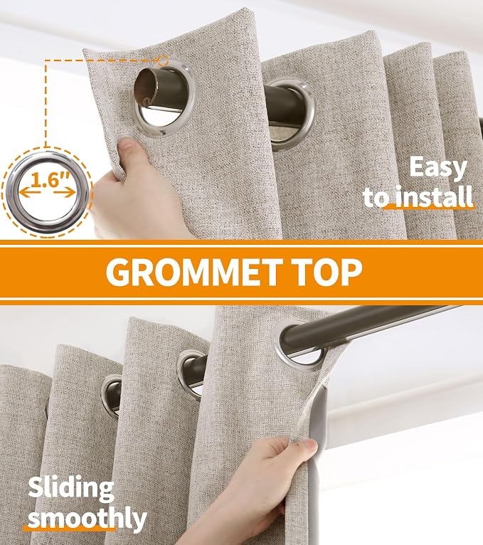 YoungsTex Oatmeal Linen Blackout Curtains 40 Inches Long, Short Room Darkening - Image 6