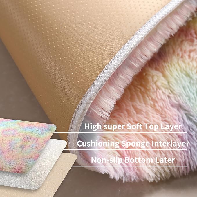 6x9 Rainbow Unicorn Rug for Kids Bedroom, Soft Plush Shag Carpet | Pastel - Image 4