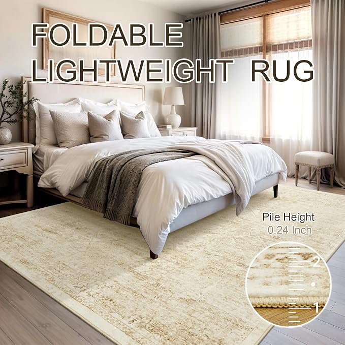 Soalmost Washable Area Rug 10x14 Large Soft Living Room Rugs Beige/Ivory | - Image 6