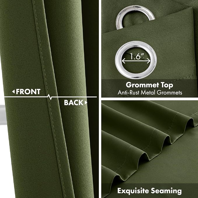 Short Olive Green Blackout Kitchen Curtain W40 x L45 Inch 2 Panels | Thermal - Image 3