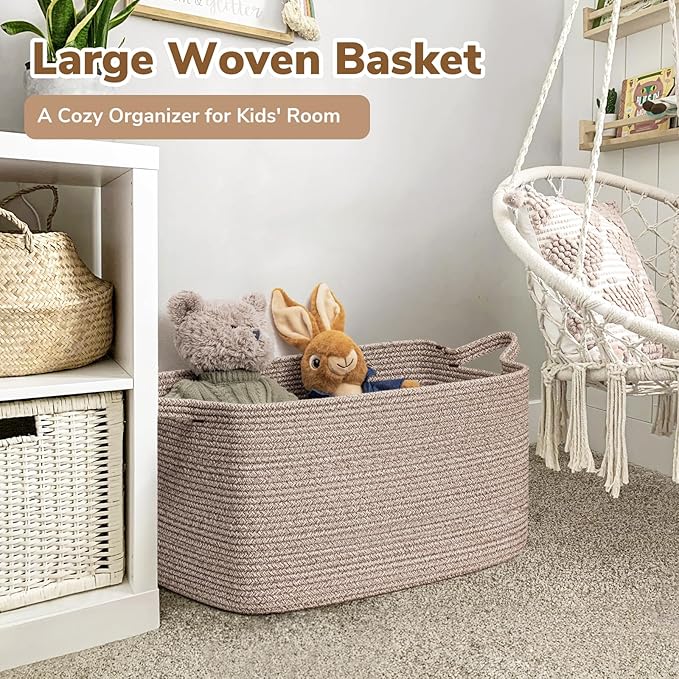 Goodpick Large Woven Rope Blanket Basket, 75L | 21.6'' x 14.9'' x 11.8'' - Image 2