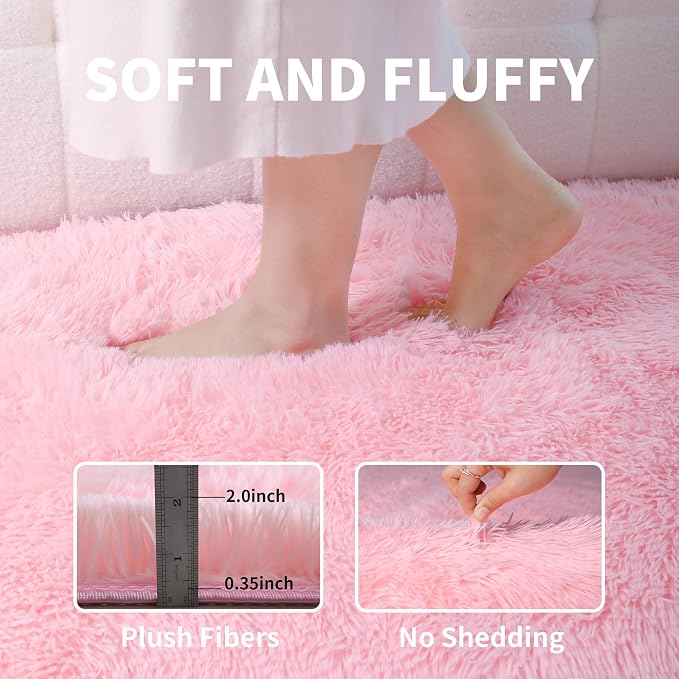 5x7 Pink Shag Rug for Girls Bedroom, Soft Plush Fluffy Carpet | Area Rug for - Image 3