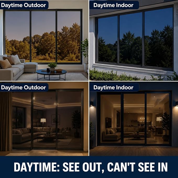 One Way Privacy Window Film Heat Control Mirror Tint 17.5Inx15.7Ft | Reflective - Image 2