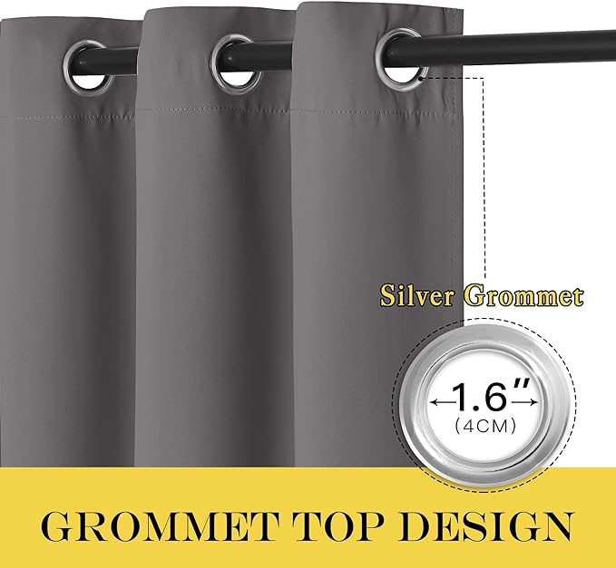 NICETOWN Grey Blackout Curtain Extra Wide 72 inches Long, Grommet Room - Image 2