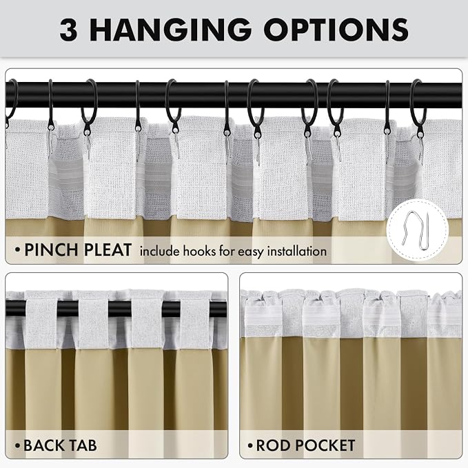 MIULEE 100% Blackout Linen Curtains 42 x 84 Inch Grayish White 2 Panels | - Image 5