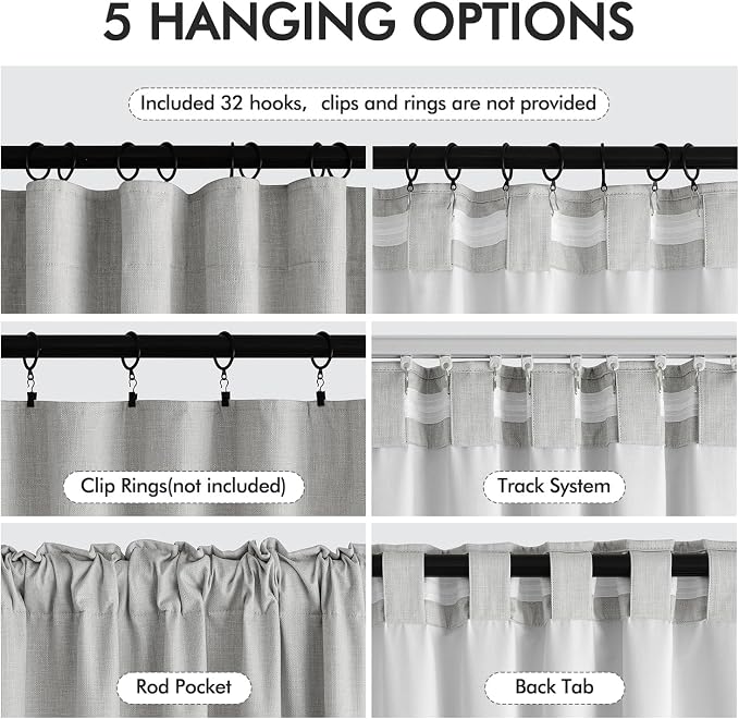 MIULEE 100% Blackout Back Tab Pleat Linen Curtains 50" Wx108 L, Thick Faux Linen - Image 7