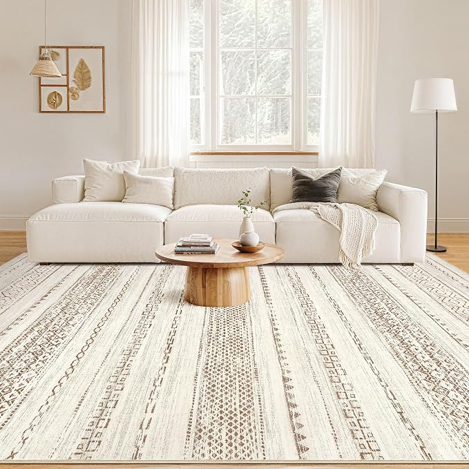 Nakagishi Boho 9x12 Area Rug Living Room Rugs Machine Washable Brown | Soft - Image 4