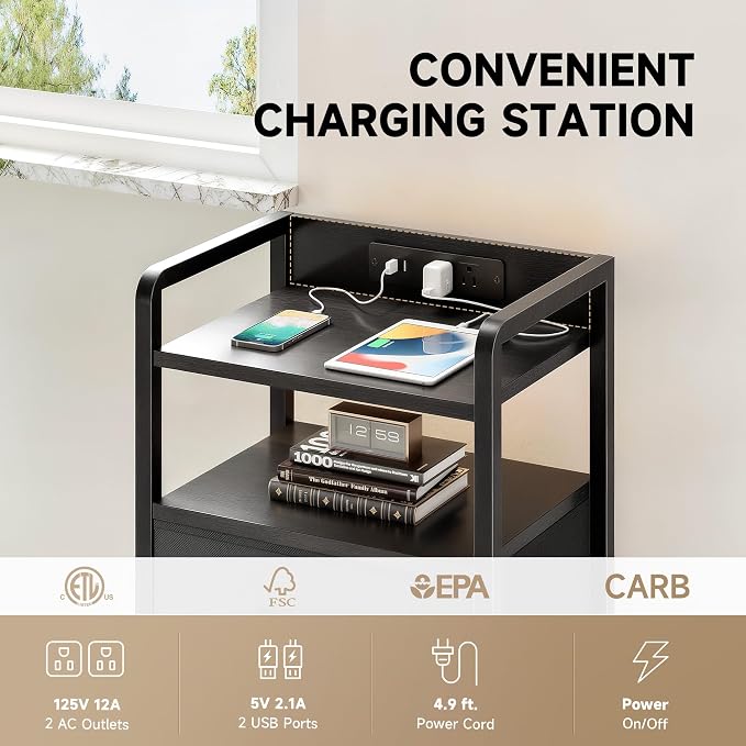 Lazzanto Nightstand with Rear Charging Station, LED Light, 4 Drawers, 2 USB-A - Image 5