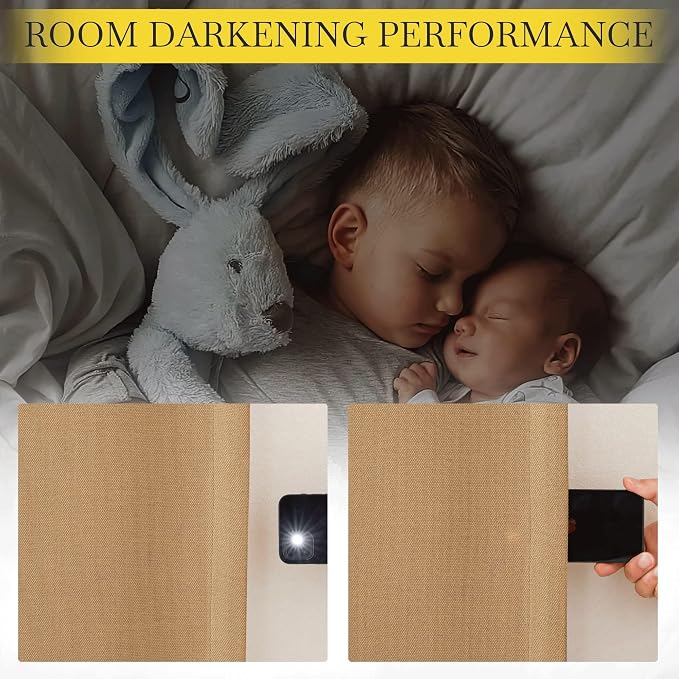 NICETOWN Thick Faux Linen Room Darkening Caramel Curtains 108 inches Long - Image 5