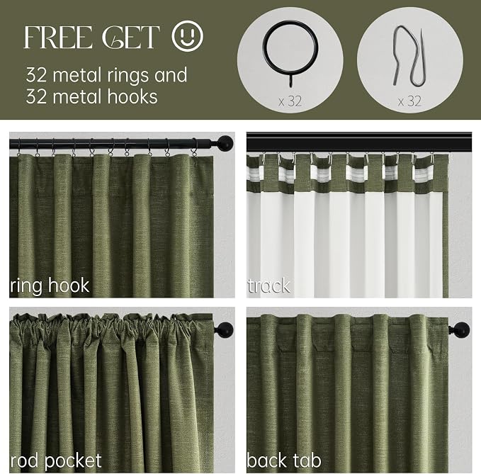 Green Blackout Curtains 95 Inches Long 2 Panels Set Room Darkening Vintage - Image 3