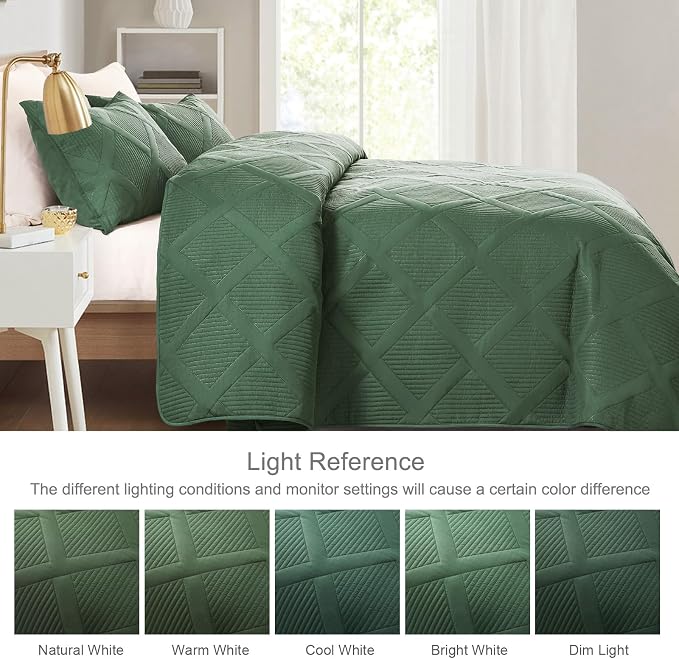 Exclusivo Mezcla California King Size Quilt, Olive Green | Soft Bedspreads - Image 3