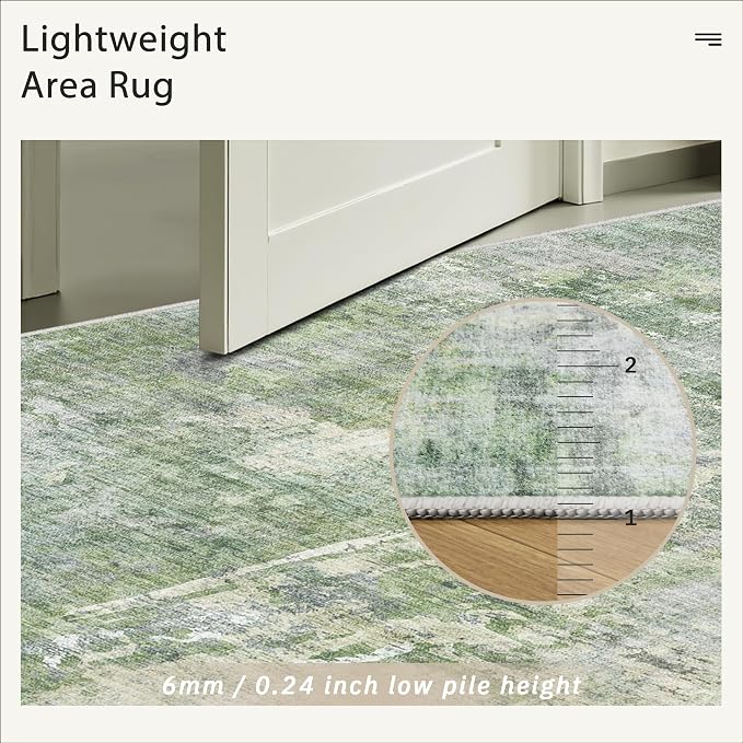Soalmost Abstract Runner Rug 2x10 Hallway Kitchen Runners Green/Ivory | Vintage - Image 7