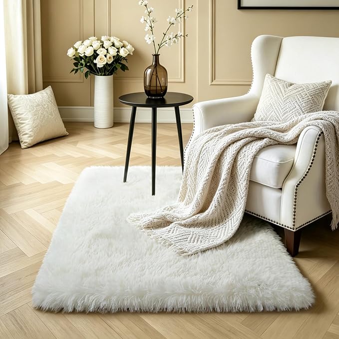 KCHOWUA Cream White Fluffy Area Rug 2x3, living room, kids room, and nursery - Image 6