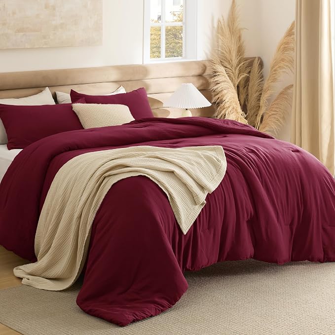 Bedsure Queen Comforter Set, Dark Red Soft Prewashed Bedding by Unknown