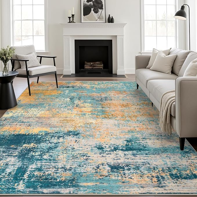 8x10 Area Rug Living Room: Modern Washable Soft Carpet Rosy Haze | by FXRHLP