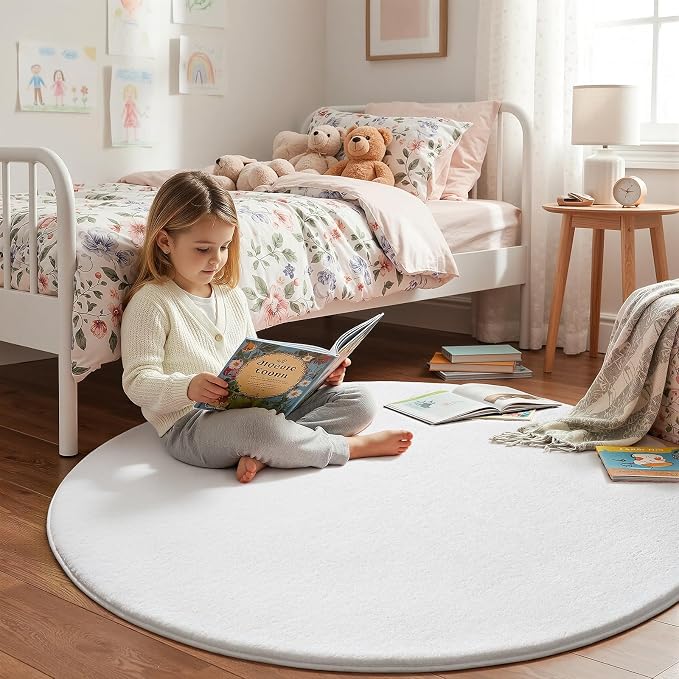 White Round Area Rugs 5ft Circle Rugs - Image 4