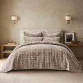 RECYCO Channel Box Stitch Velvet Quilt Set, King Size, Natural Tan | Ultra Soft by RECYCOHOMECOLLECTION