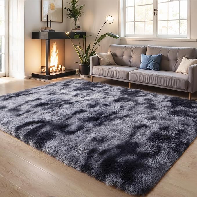 3x5 Thick Tie-dye Dark Grey Fluffy Shag Rug - Image 6