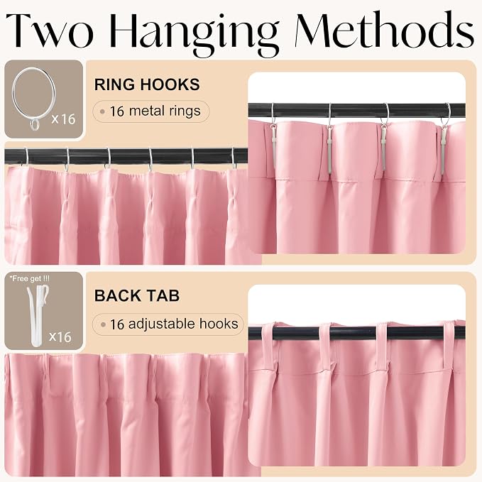 Etherealveil Hot Pink Pinch Pleated Blackout Curtains 2 Panels 52"x96" | Back - Image 6