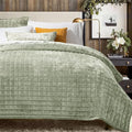 RECYCO Channel Box Stitch Velvet Quilt Set, King Size, Sage Green | Ultra Soft by RECYCOHOMECOLLECTION