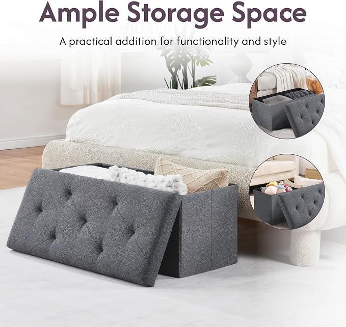Folding Storage Ottoman Bench, Ottoman Foot Rest, End of Bed Bench, Storage - Image 3