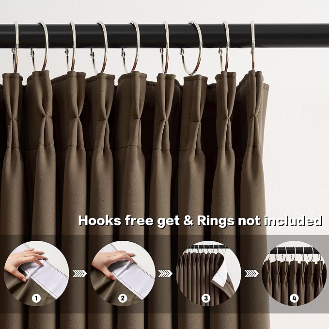Brown Blackout Curtains 96 Inches Long, Soft Polyester Faux Silk Floor Length - Image 2