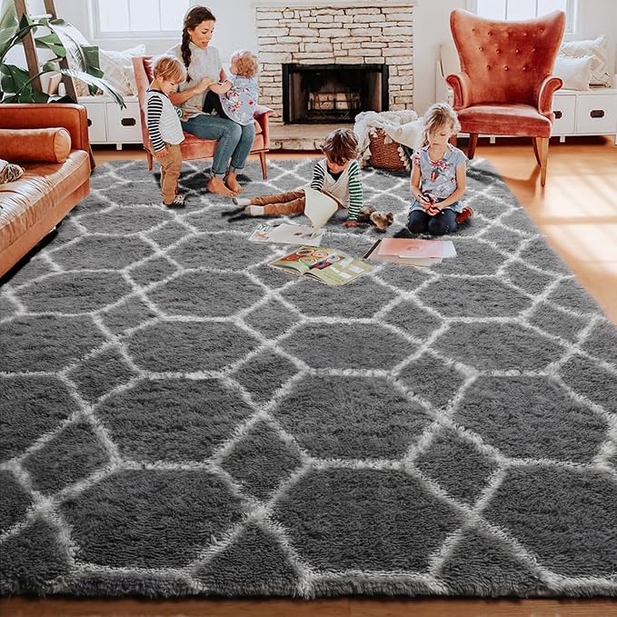 6x9 Area Rugs for Living Room Bedroom, Large Fluffy Grey and White Throw Rug - Image 7
