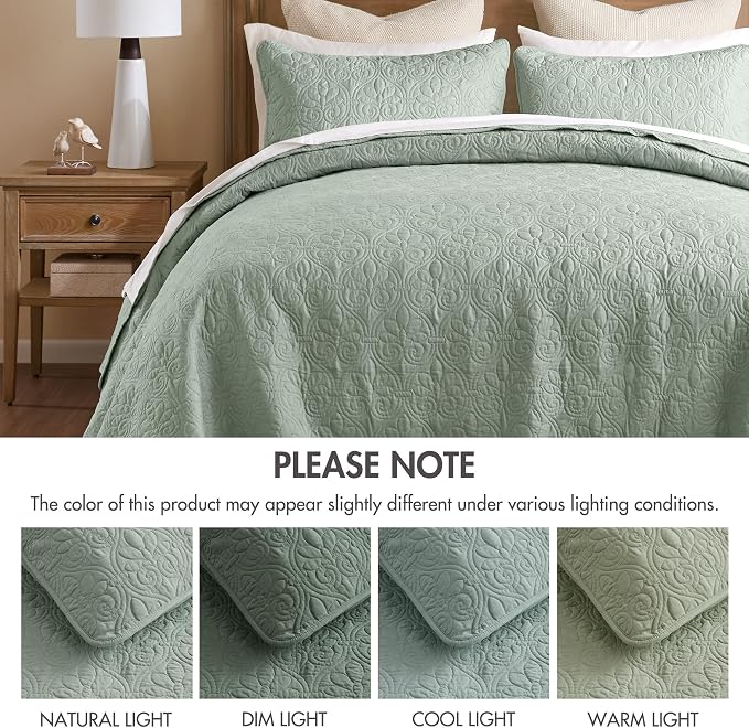 Madison Park Queen Quilt Bedding Set, Cottage-Inspired Damask, Classic Stitch - Image 8