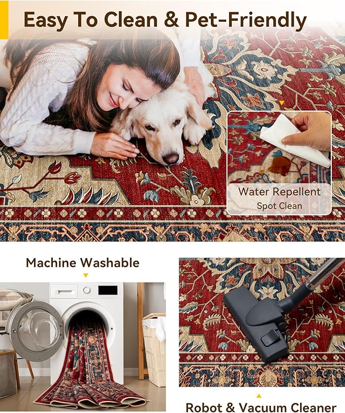 RELEANY Washable Area Rug, Square 7'x7', Water Repellent, Pet Friendly - Image 4