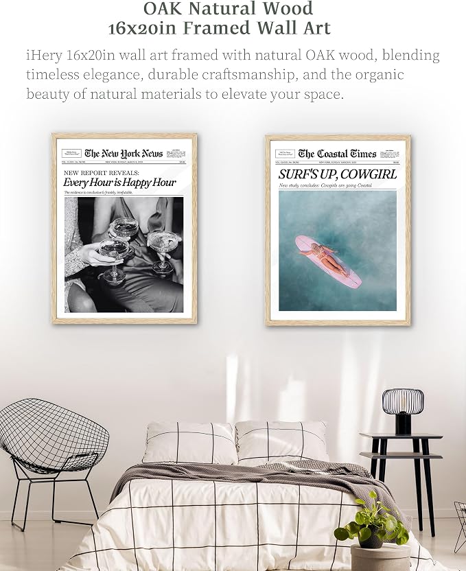 iHery 16x20in Every Hour Is Happy Hour Framed Newspaper Wall Art | Natural OAK - Image 7
