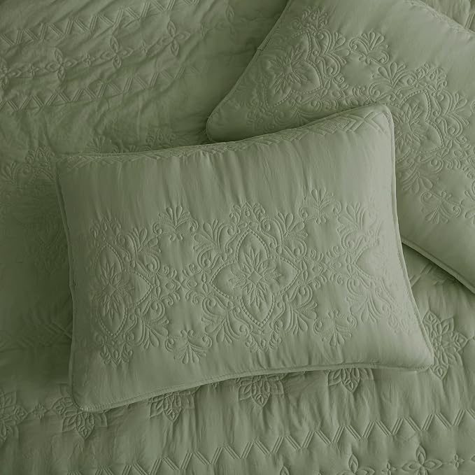 Boho Sage Green Quilt Twin Size Bedding Sets - Image 4