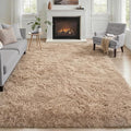 Area Rug Living Room Bedroom: 6x9 Fluffy Plush Shag Carpet Beige | by Luxturiy