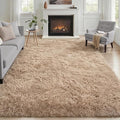 Area Rug Living Room Bedroom: 4x6 Fluffy Plush Shag Carpet Beige | by Luxturiy