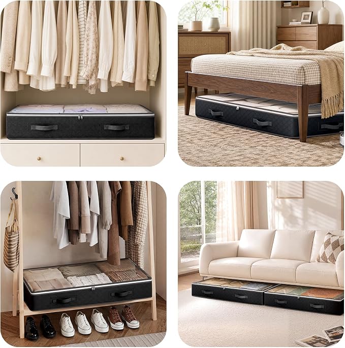 95L Under Bed Storage, 4 Pack Closet Organizers Black | Underbed Storage Bags - Image 8