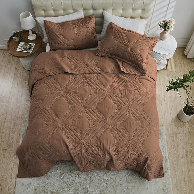 Kingnex Oversized King Bedspreads 128x120 Ultrasonic Quilted Coffee | Extra - Image 4
