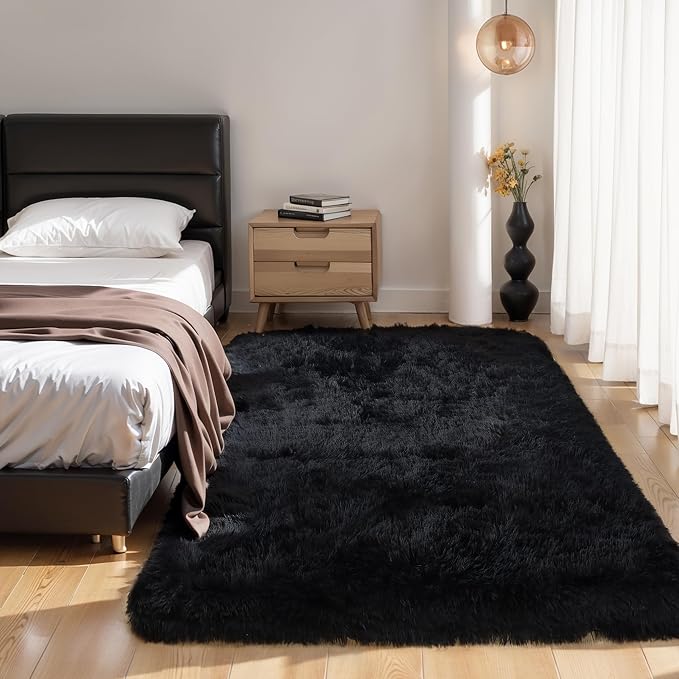 5x7 Thick Black Shag Rug for Bedroom, Soft Plush Fluffy Carpet | Area Rug for - Image 6