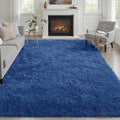 Area Rug Living Room Bedroom: 5x7 Fluffy Plush Shag Carpet Blue | by Luxturiy