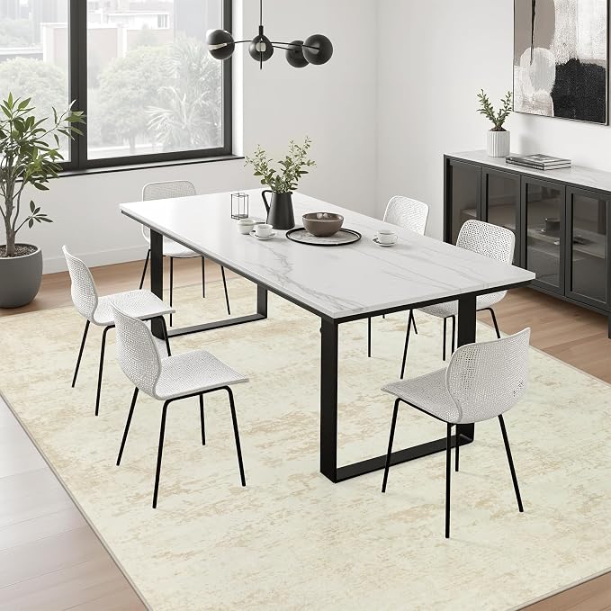 8x10 Area Rug Living Room: Modern Washable Indoor Soft Carpet Beige | - Image 4