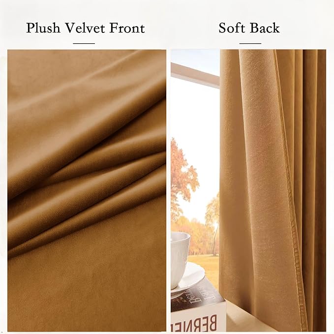 Timeper Gold Brown Velvet Curtains W42 x L96 inches 2 Panels, Light Blocking - Image 4